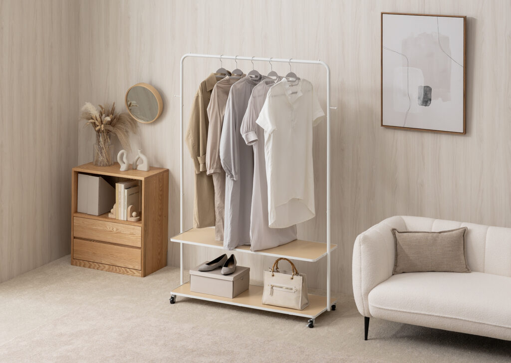 木製棚付きハンガーラック 4YMH-05