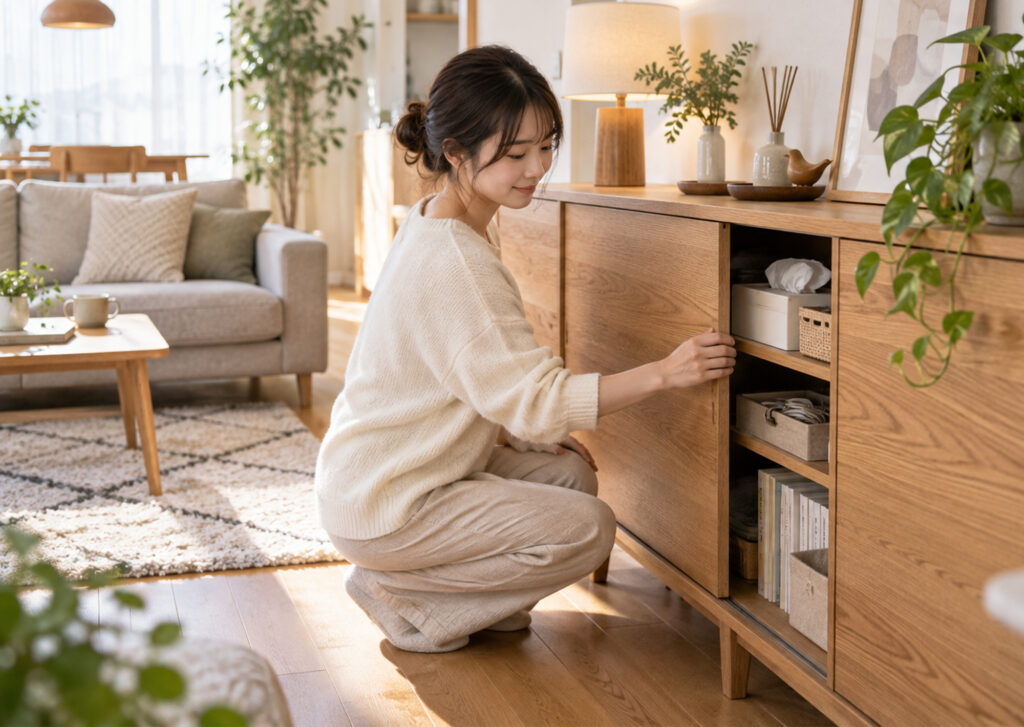 キャビネットで生活感を隠す